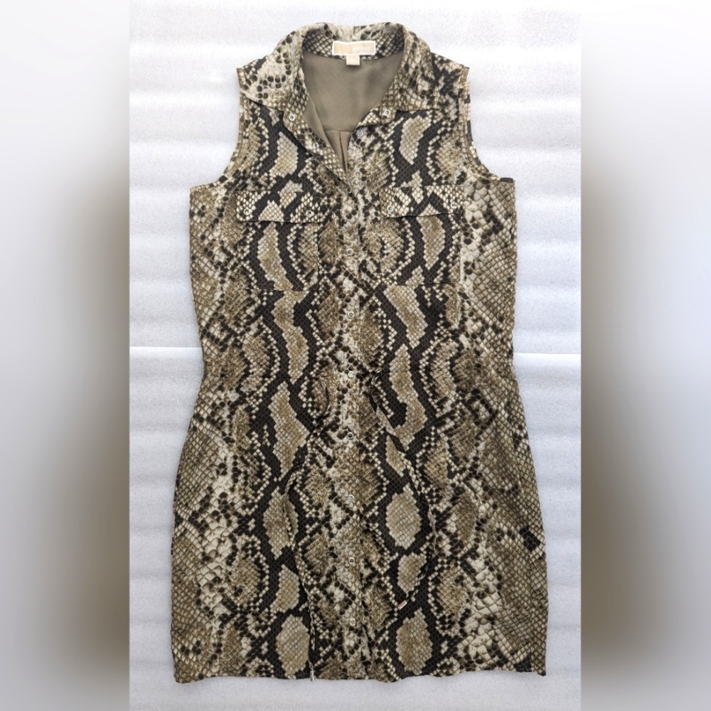 MICHAEL Kors brown tan cream snakeskin pattern lined mini dress size Medium